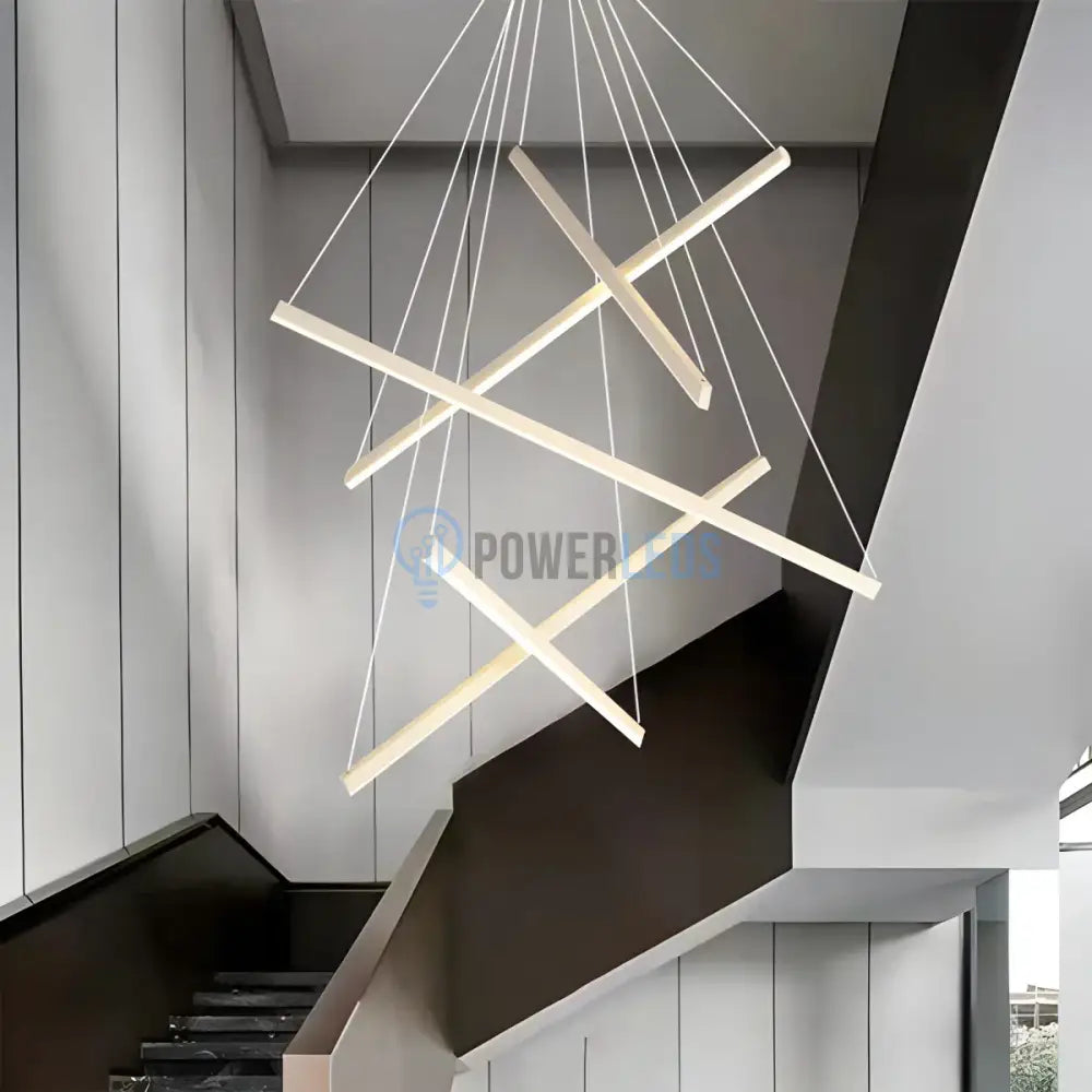 Lustra LED 5 Geometric WHITE Lines Suspendata Echivalent 500W ALBA / 90CM / SUSPENDATE Lighting Fixtures