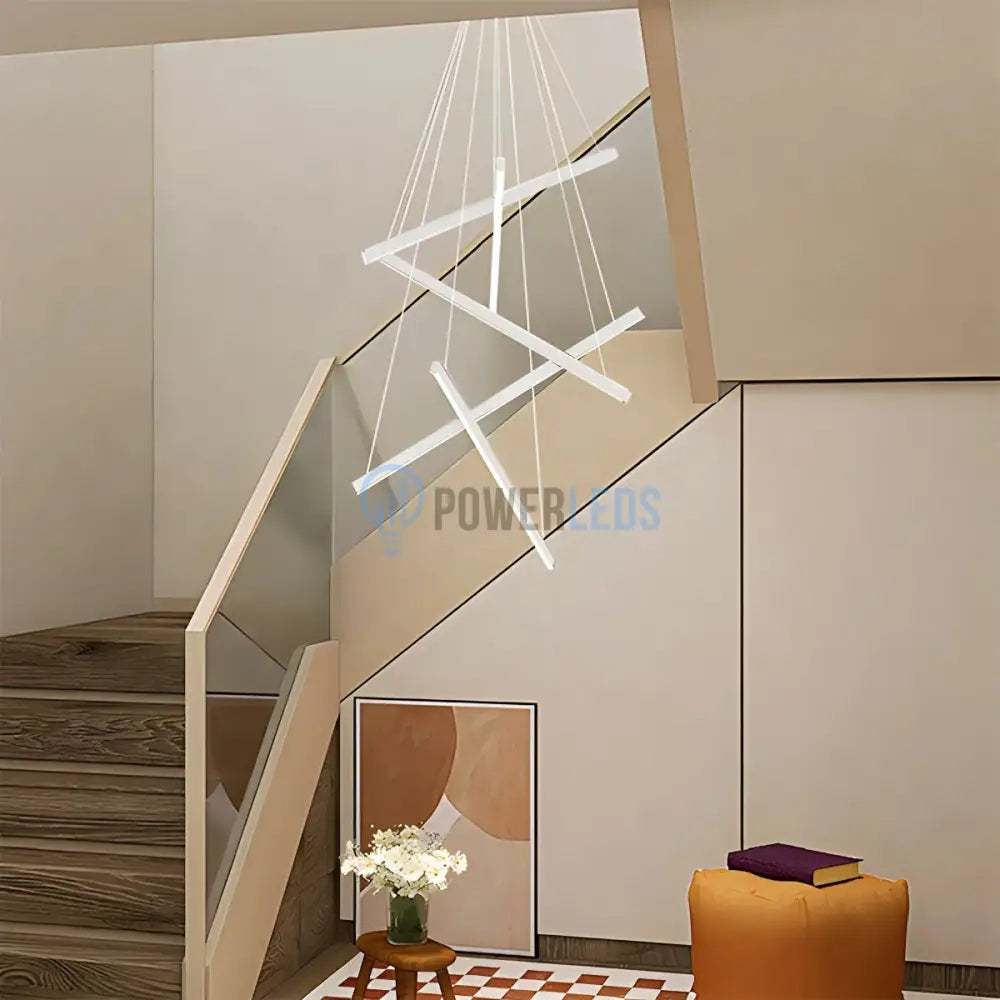 Lustra LED 5 Geometric WHITE Lines Suspendata Echivalent 500W ALBA / 90CM / SUSPENDATE Lighting Fixtures