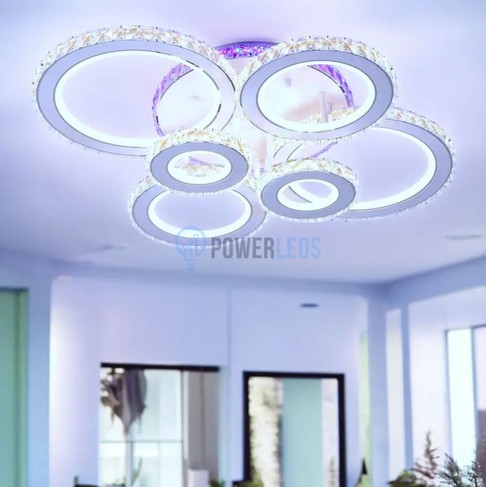 Lustra Led 6 Circle Cristal Alba Rgb Echivalent 800W Telecomanda Chandeliers Crystal