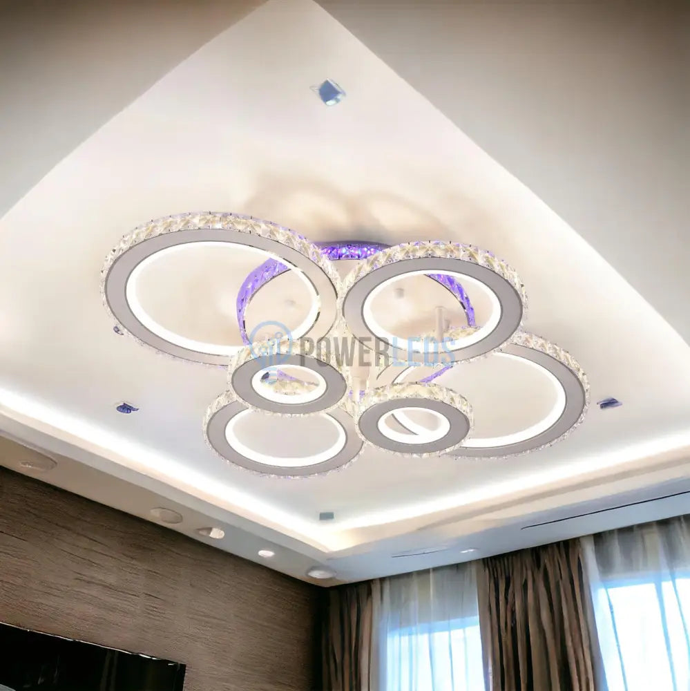 Lustra Led 238W 4 + 2 Circle Cristal Alba Rgb Echivalent 800W Chandeliers Crystal