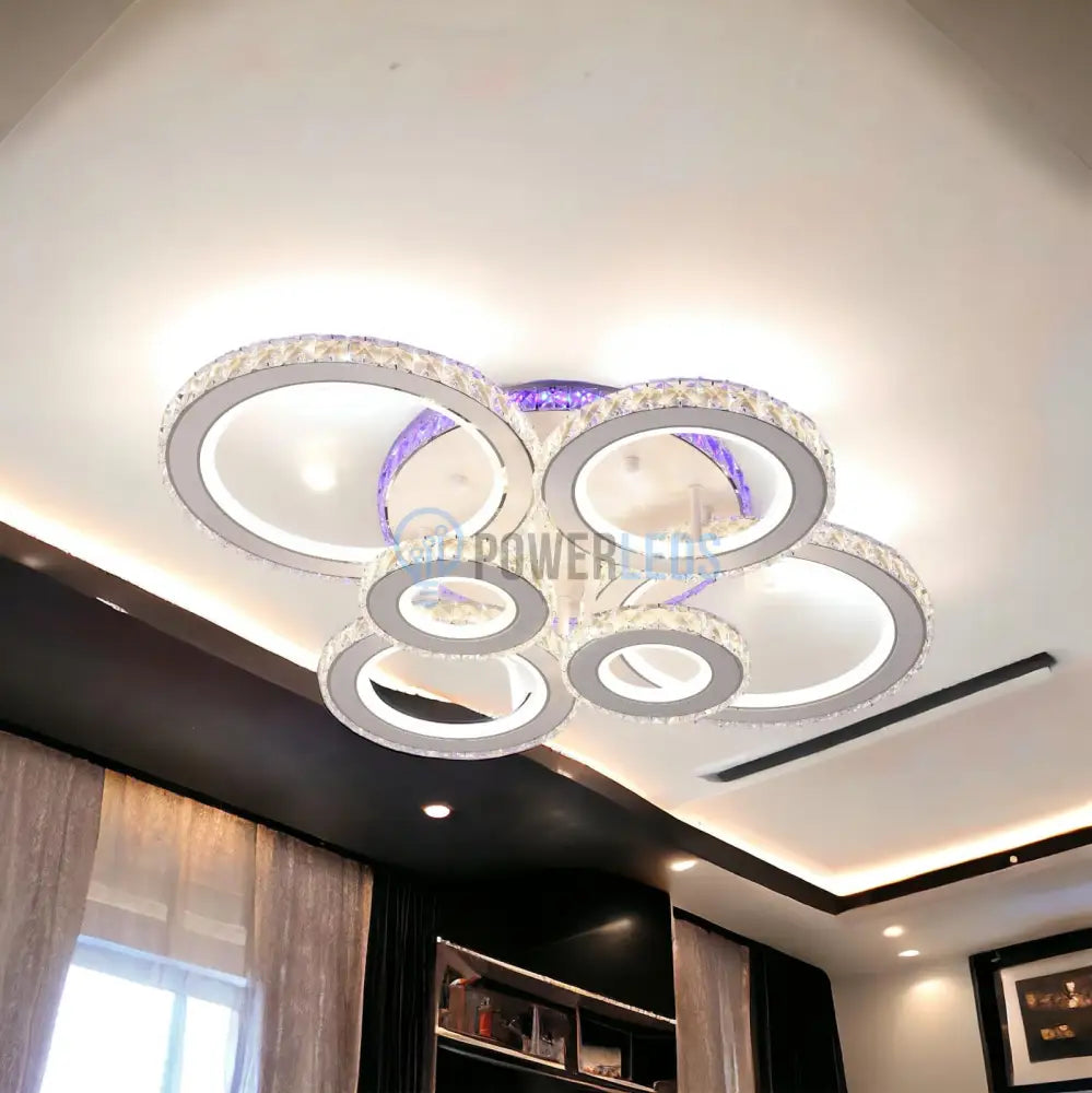 Lustra Led 238W 4 + 2 Circle Cristal Alba Rgb Echivalent 800W Chandeliers Crystal