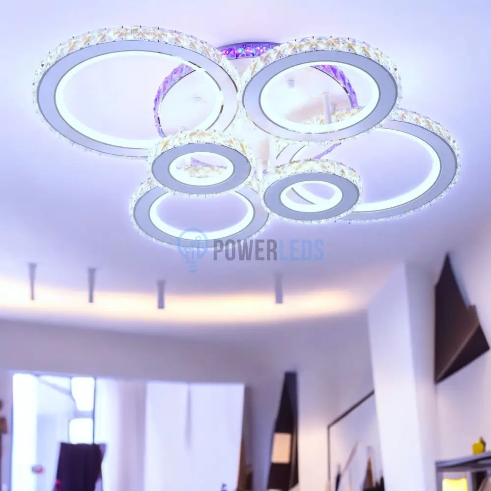 Lustra Led 6 Circle Cristal Alba Rgb Echivalent 800W Telecomanda Chandeliers Crystal