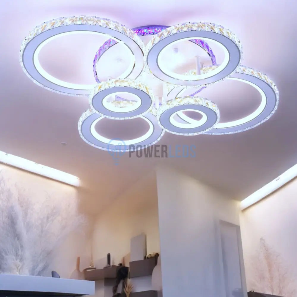 Lustra Led 6 Circle Cristal Alba Rgb Echivalent 800W Telecomanda Chandeliers Crystal