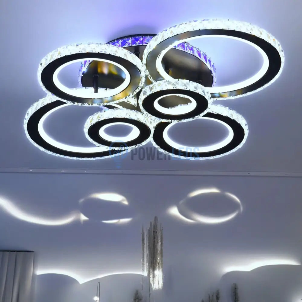 Lustra Led 6 Circle Cristal Black Rgb Echivalent 800W Telecomanda Chandeliers Crystal