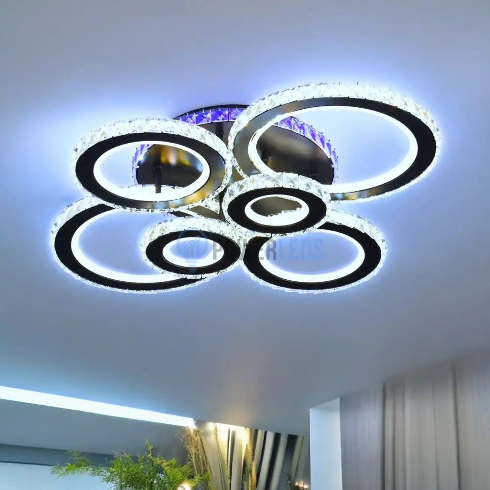 Lustra Led 6 Circle Cristal Black Rgb Echivalent 800W Telecomanda Chandeliers Crystal