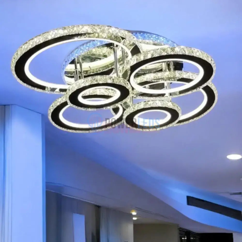 Lustra Led 6 Circle Cristal Chrome Rgb Echivalent 800W Telecomanda Chandeliers Crystal