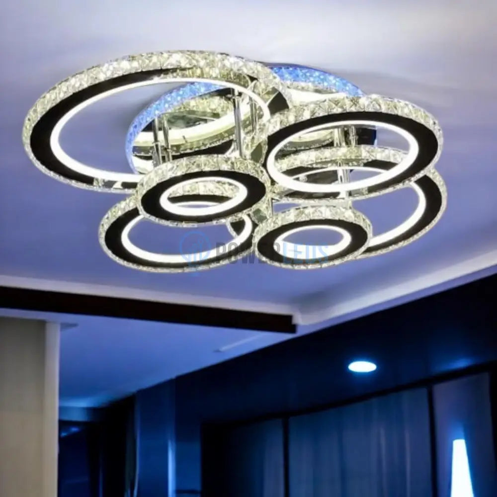 Lustra Led 6 Circle Cristal Chrome Rgb Echivalent 800W Telecomanda Chandeliers Crystal