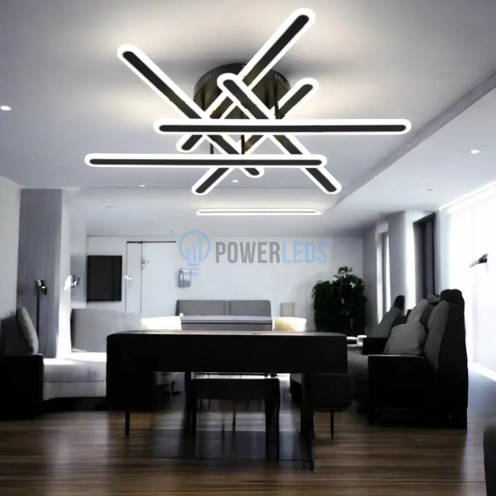 Lustra LED 6 Linnes Round Black Echivalent 800W telecomanda powerleds.ro