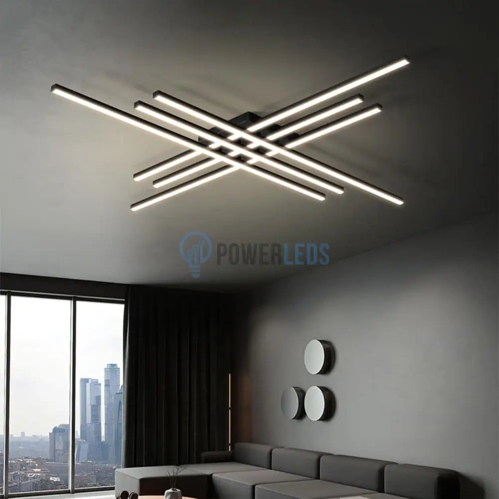 Lustra Led 6 Modern Lines Black Echivalent 600W Telecomanda Lighting Fixtures