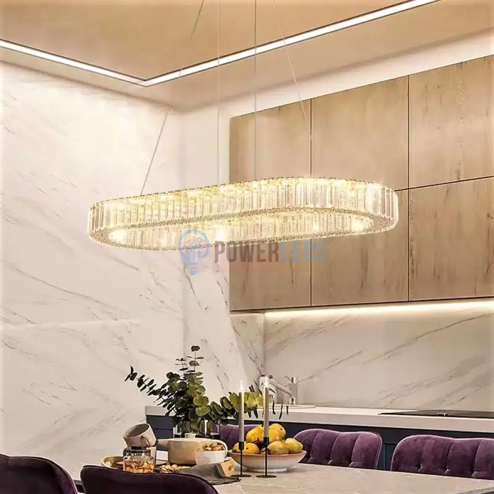 Lustra Led 64W Cristal 1 Segment Oval Gold Telecomanda Lighting Fixtures