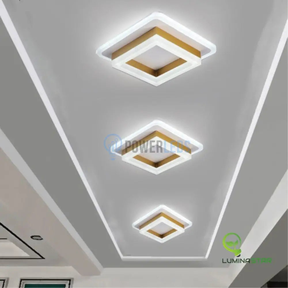 Lustra Led 64W Quadrata Gold Echivalent 200W Lighting Fixtures