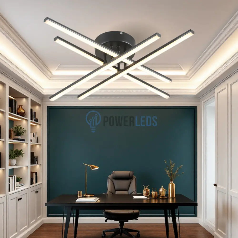 Lustra LED 4 Modern LINES Black Echivalent 400W Telecomanda 7015-4C NEAGRA / 67CM / MINIMALIST DESIGN Lighting Fixtures