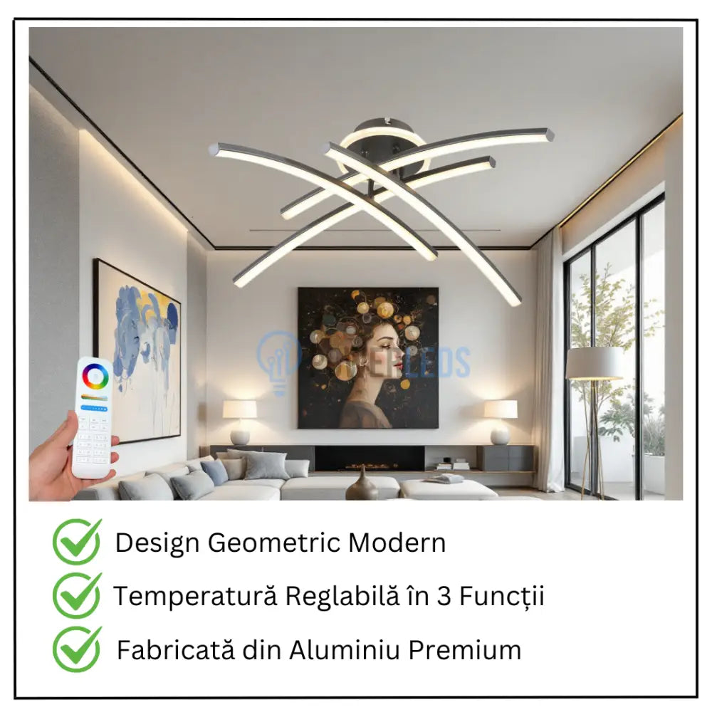 Lustra LED 66W Ophelia 4 Elemente NEAGRA Echivalent 400W Telecomanda NEAGRA / 68CM / MINIMALIST DESIGN Lighting Fixtures