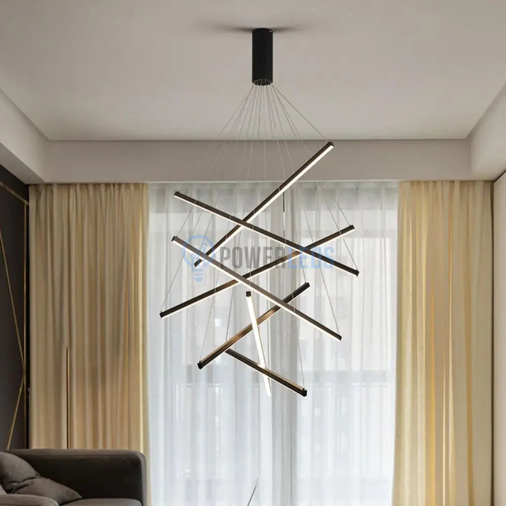 Lustra LED 7 Geometric BLACK Lines Suspendata Echivalent 800W 200CM powerleds.ro