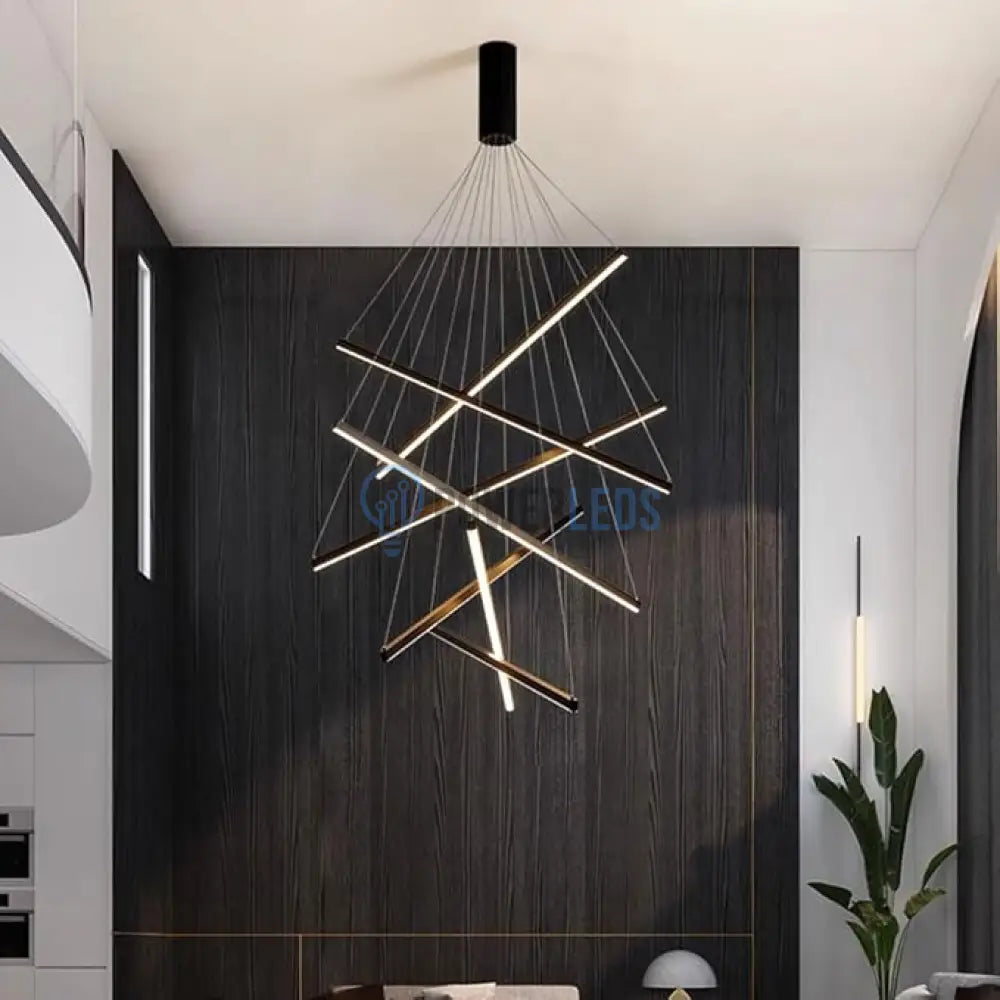 Lustra LED 7 Geometric BLACK Lines Suspendata Echivalent 800W 200CM powerleds.ro