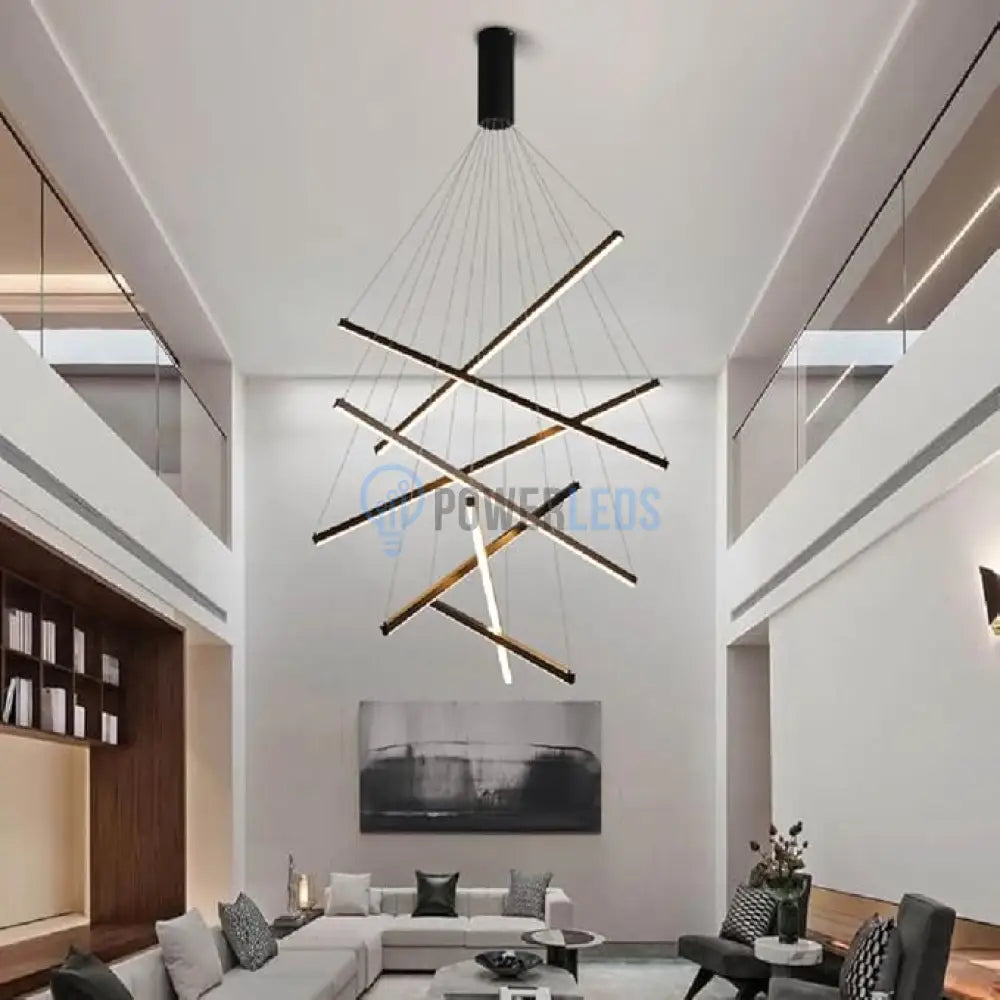 Lustra LED 7 Geometric BLACK Lines Suspendata Echivalent 800W 200CM powerleds.ro
