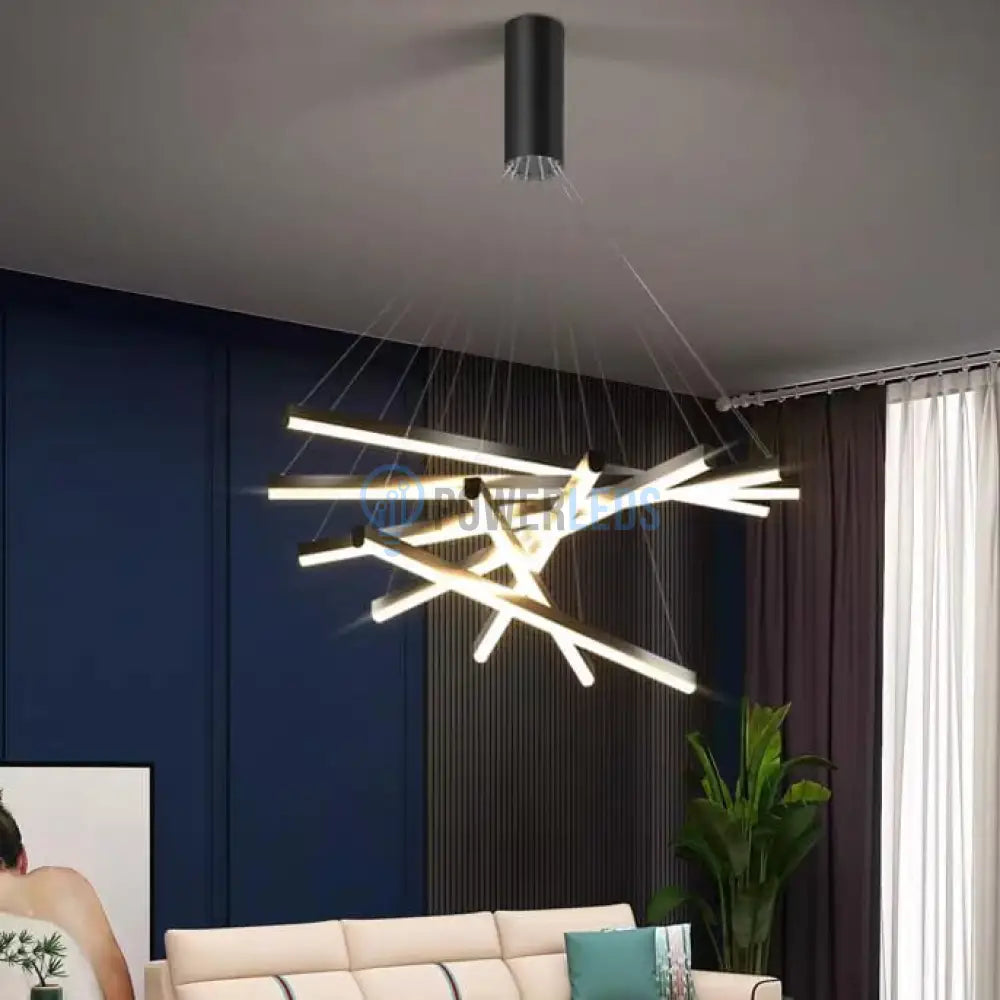 Lustra LED 7 Geometric BLACK Lines Suspendata Echivalent 800W 200CM powerleds.ro