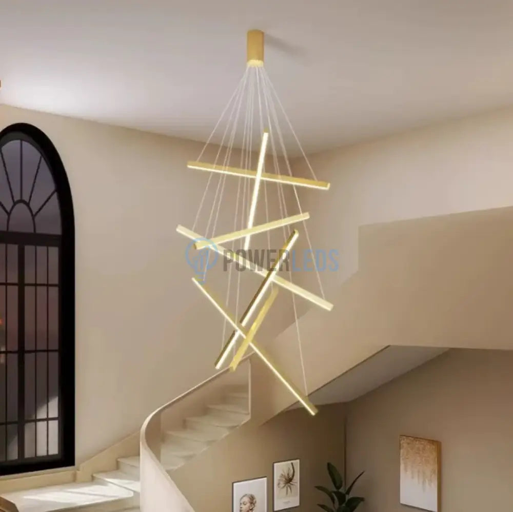 Lustra LED 7 Geometric GOLD Lines Suspendata Echivalent 800W 200CM AURIE / 200CM / SUSPENDATE Lighting Fixtures