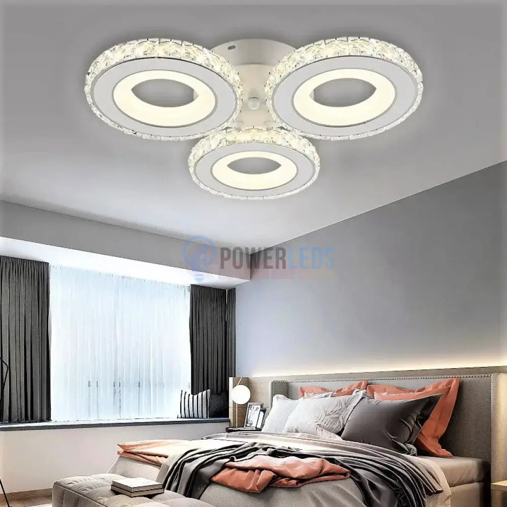 Lustra Led 72W 3 Circle Cristal Alba Telecomanda Lighting Fixtures