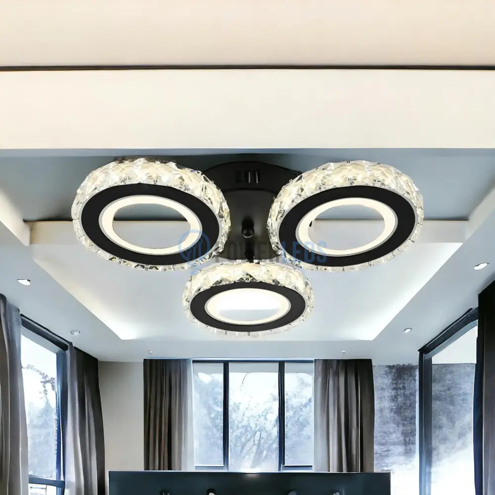 Lustra Led 72W 3 Circle Cristal Negru Telecomanda Lighting Fixtures