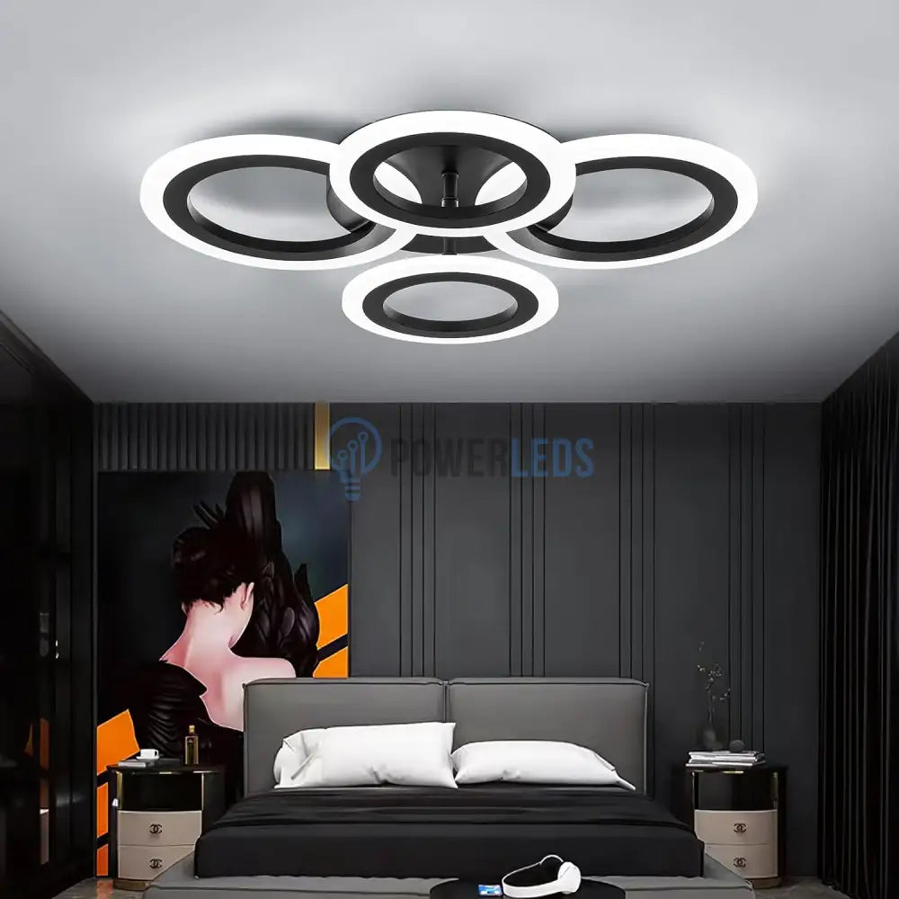 Lustra Led 72W 4 Circle Black Smart Control Vocal Echivalent 400W Lighting Fixtures