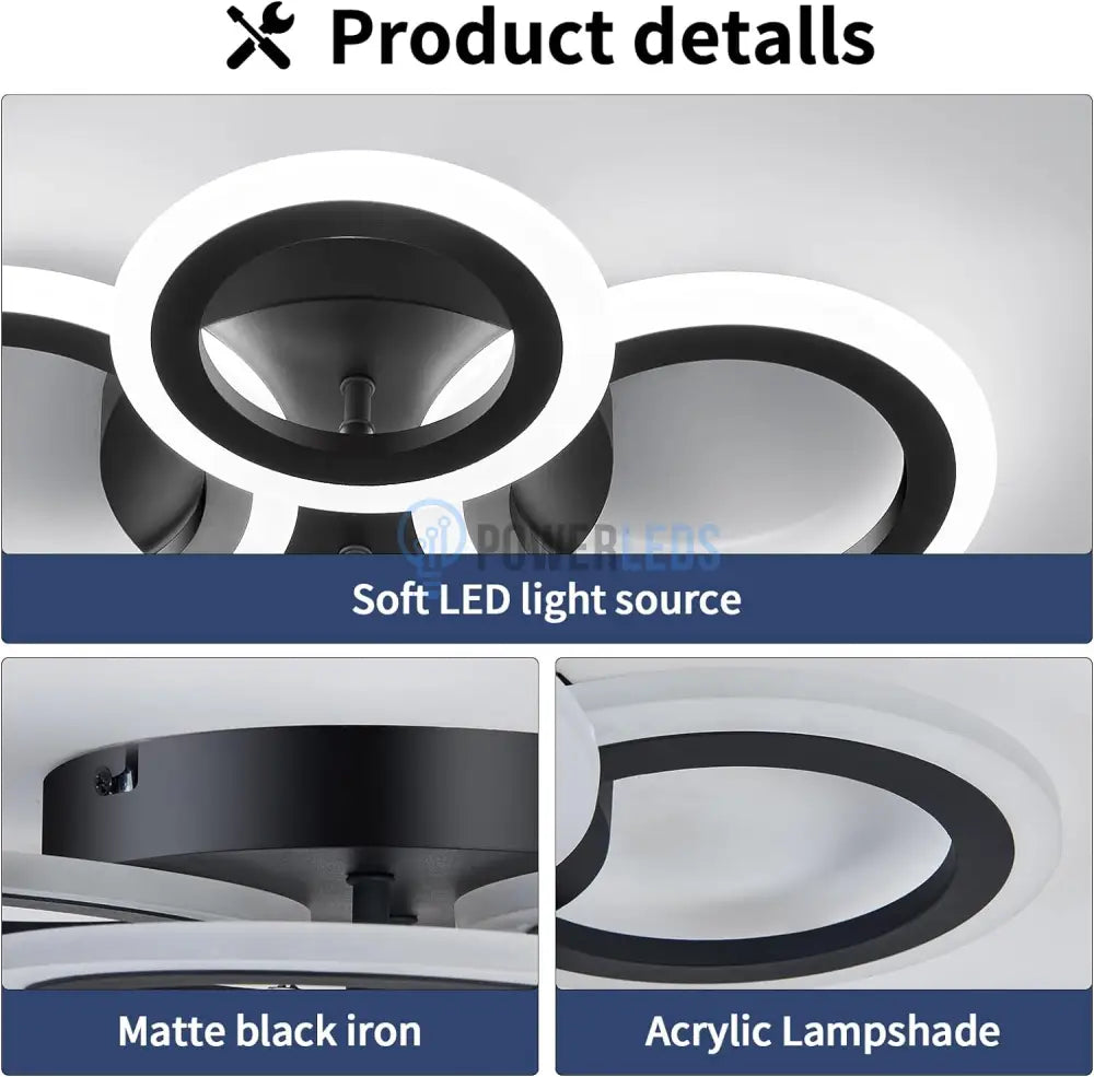 Lustra Led 72W 4 Circle Black Smart Control Vocal Echivalent 400W Lighting Fixtures