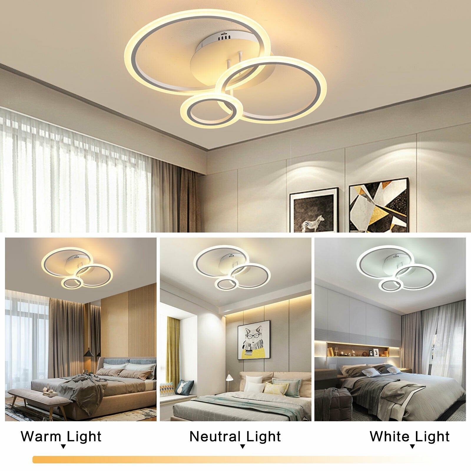 Lustra LED 3 WHITE CIRCLE Echivalent 300W Telecomanda