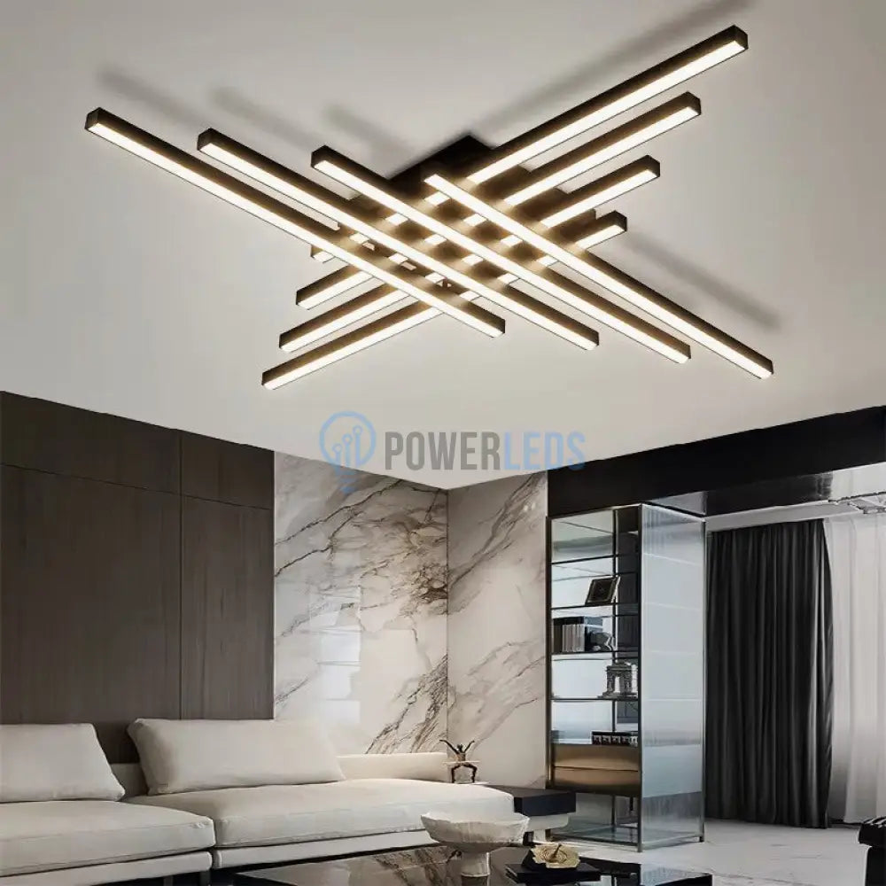 Lustra LED 8 Modern LINES Black Echivalent 1000W Telecomanda powerleds.ro