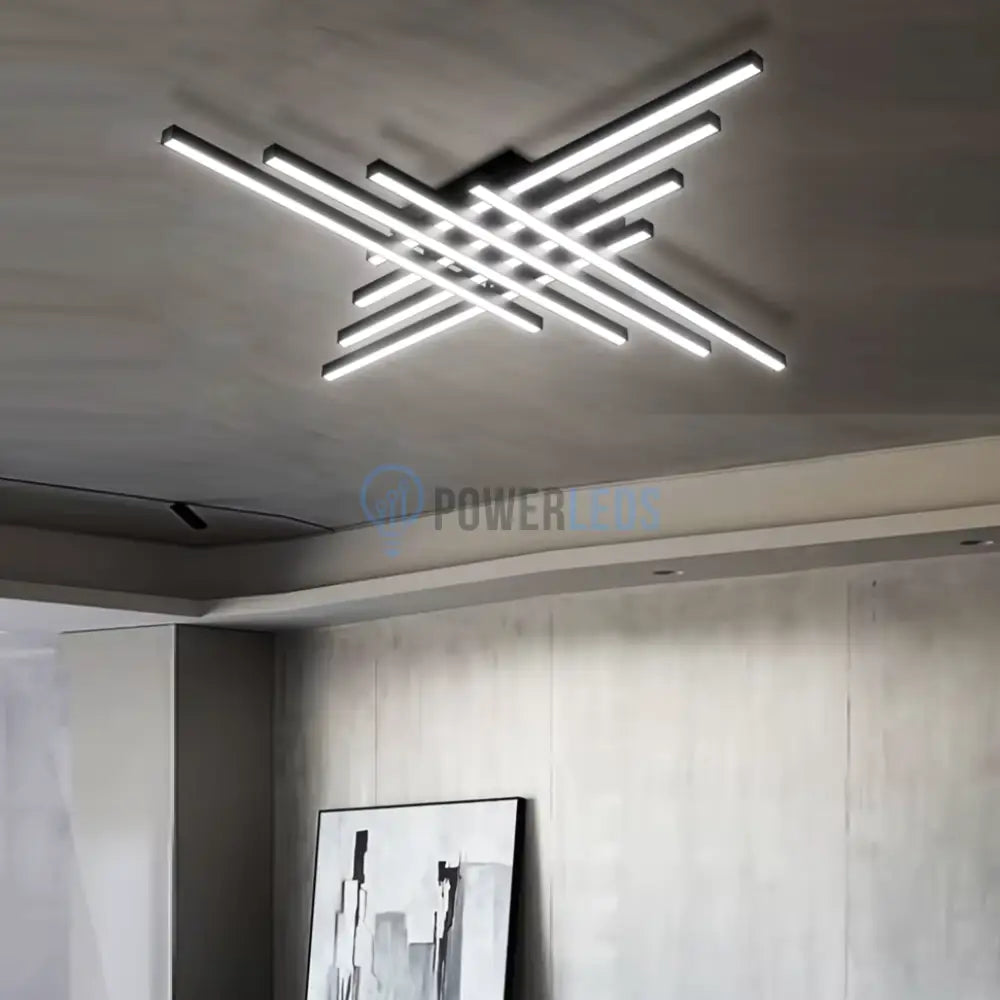 Lustra LED 8 Modern LINES Black Echivalent 1000W Telecomanda powerleds.ro