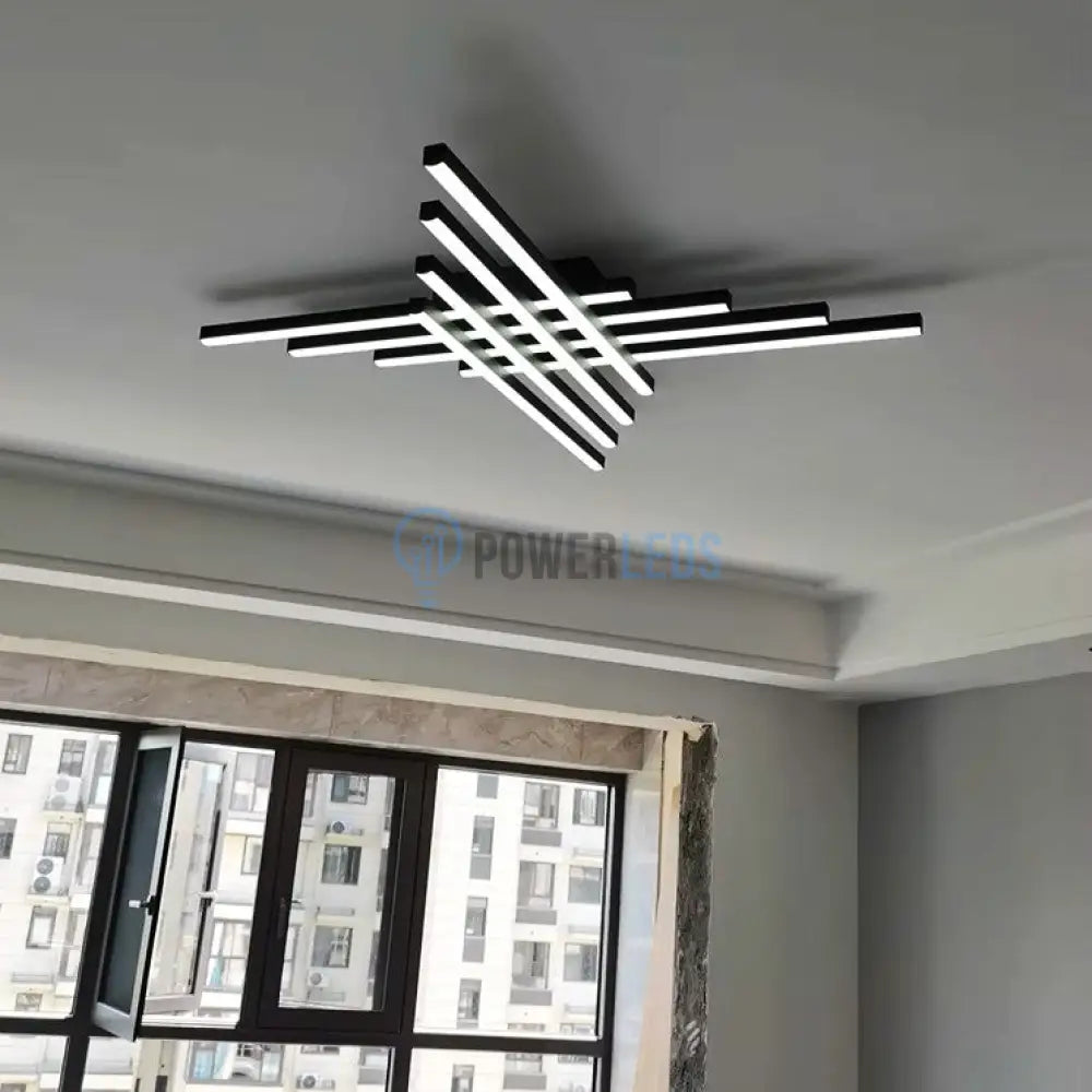 Lustra LED 8 Modern LINES Black Echivalent 1000W Telecomanda powerleds.ro