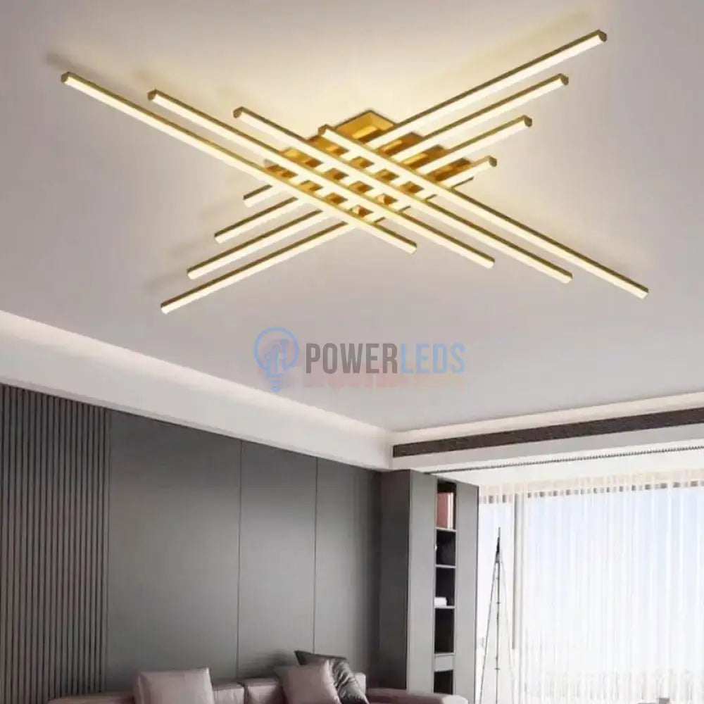 Lustra LED 8 Modern LINES Gold Echivalent 1000W Telecomanda AURIE / 120CM / MINIMALIST DESIGN Lighting Fixtures