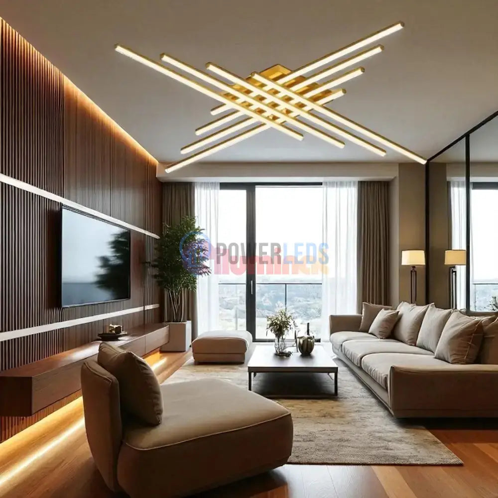 Lustra LED 8 Modern LINES Gold Echivalent 1000W Telecomanda powerleds.ro