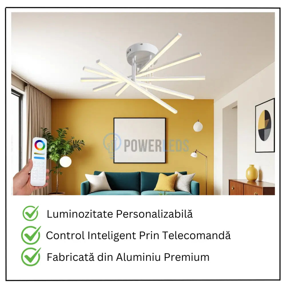 Lustra LED 5 Modern LINES White Echivalent cu Telecomanda 7020-5C ALBA / 58CM / MINIMALIST DESIGN Lighting Fixtures