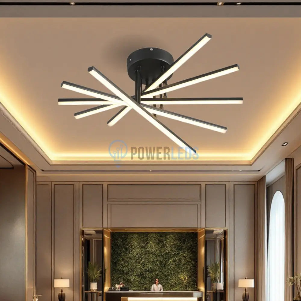 Lustra LED 5 Modern LINES Black Echivalent 400W Telecomanda BK-7020-5C NEAGRA / 58CM / MINIMALIST DESIGN Lighting