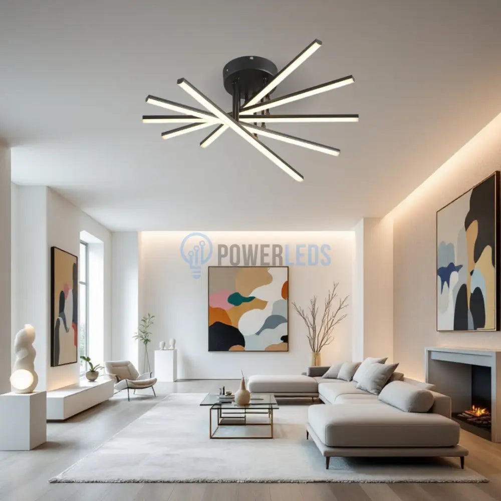 Lustra LED 5 Modern LINES Black Echivalent 400W Telecomanda BK-7020-5C NEAGRA / 58CM / MINIMALIST DESIGN Lighting