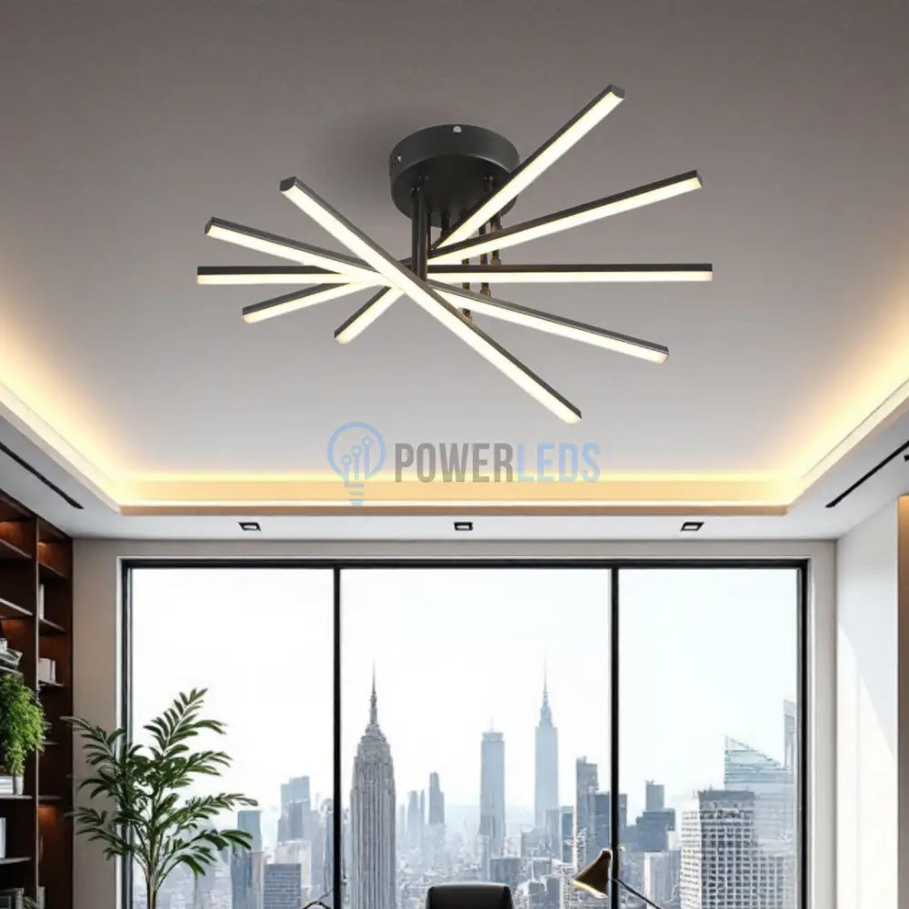Lustra LED 5 Modern LINES Black Echivalent 400W Telecomanda BK-7020-5C NEAGRA / 58CM / MINIMALIST DESIGN Lighting