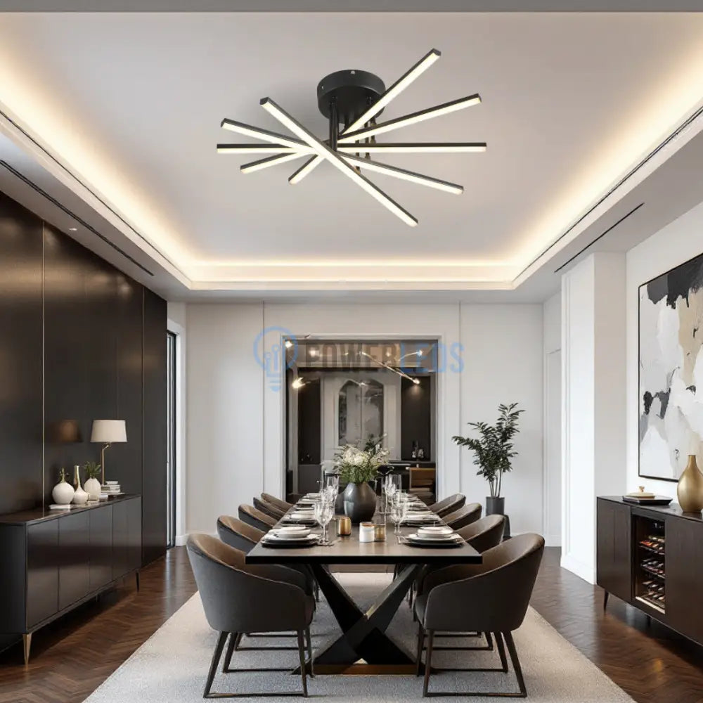 Lustra LED 5 Modern LINES Black Echivalent 400W Telecomanda BK-7020-5C NEAGRA / 58CM / MINIMALIST DESIGN Lighting