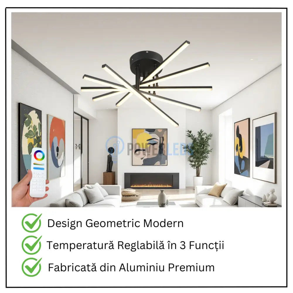 Lustra LED 5 Modern LINES Black Echivalent 400W Telecomanda BK-7020-5C NEAGRA / 58CM / MINIMALIST DESIGN Lighting