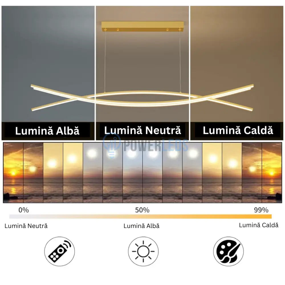 Lustra LED 132W OFFICE Suspendata Gold cu Telecomanda GOLD / 120CM / SUSPENDATE Lighting Fixtures