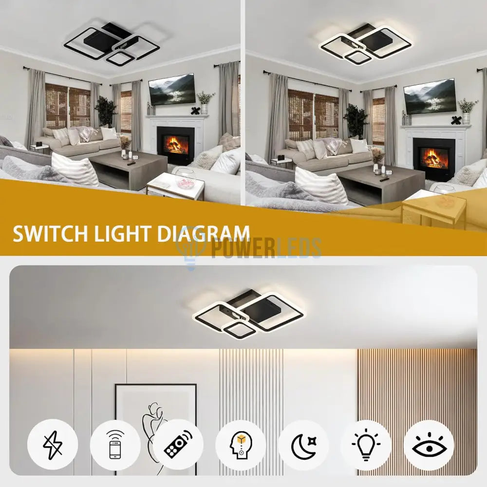 Lustra LED 88W Three Square Black SMART Echivalent 400W Telecomanda NEAGRA / SQUARE DESIGN Lighting Fixtures
