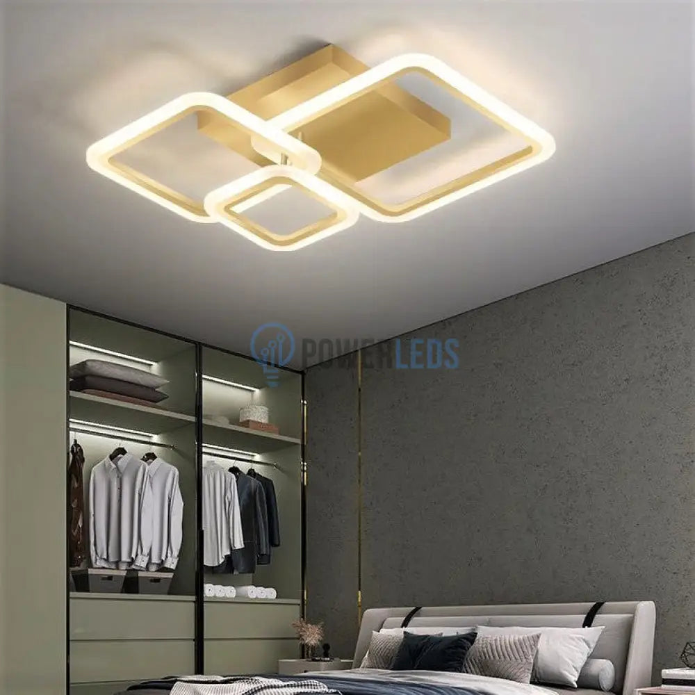 Lustra Led 88W Three Square Gold Smart Echivalent 400W Telecomanda Lighting Fixtures