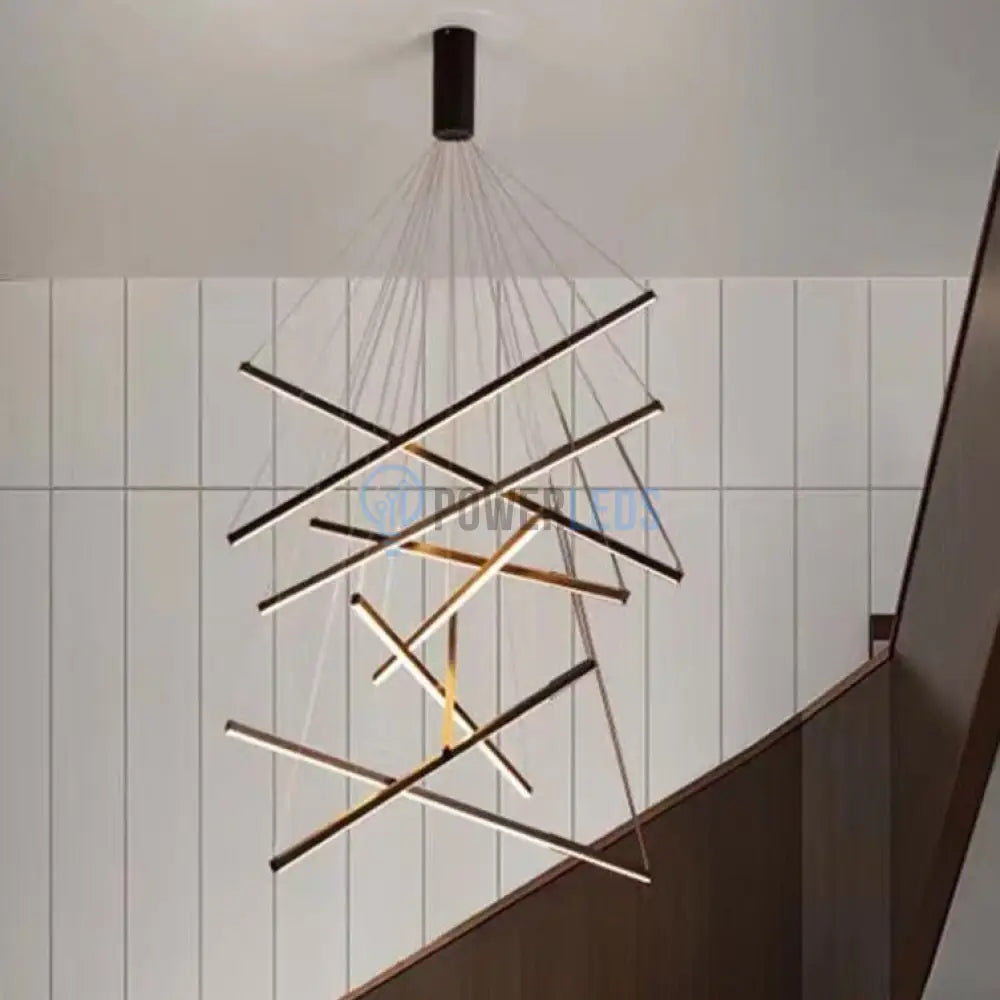 Lustra LED 9 Geometric BLACK Lines Suspendata Echivalent 1200W 300CM powerleds.ro