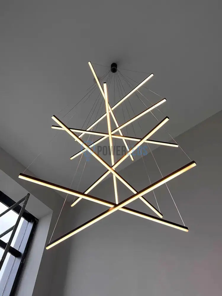 Lustra LED 9 Geometric BLACK Lines Suspendata Echivalent 1200W 300CM powerleds.ro