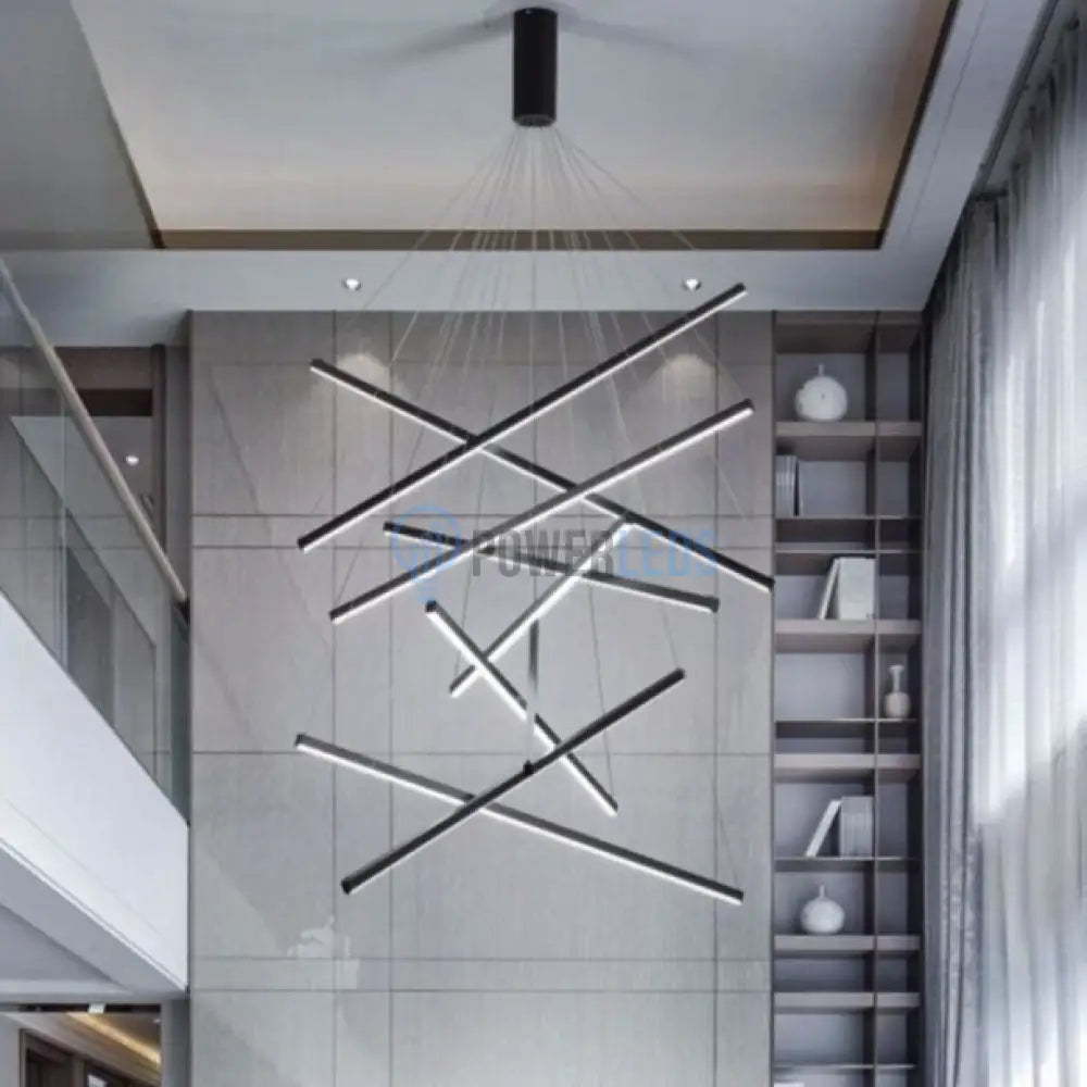 Lustra LED 9 Geometric BLACK Lines Suspendata Echivalent 1200W 300CM powerleds.ro