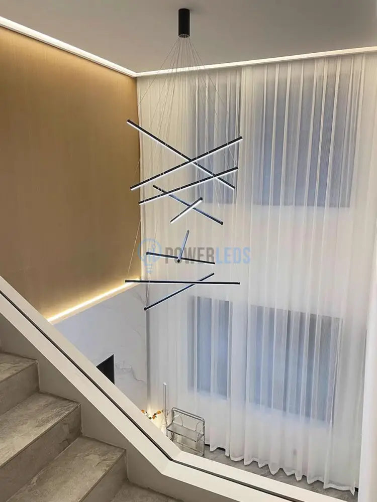 Lustra LED 9 Geometric BLACK Lines Suspendata Echivalent 1200W 300CM powerleds.ro