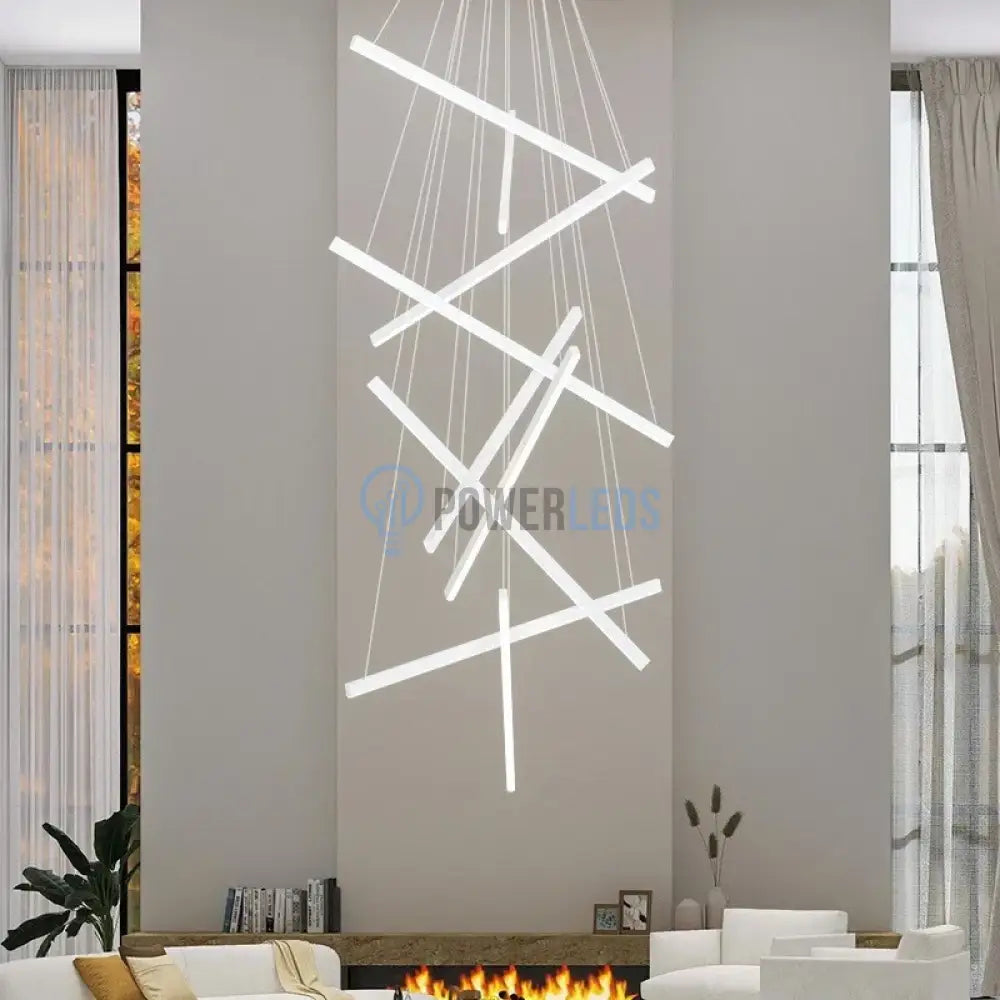 Lustra LED 9 Geometric WHITE Lines Suspendata Echivalent 1200W 300CM powerleds.ro