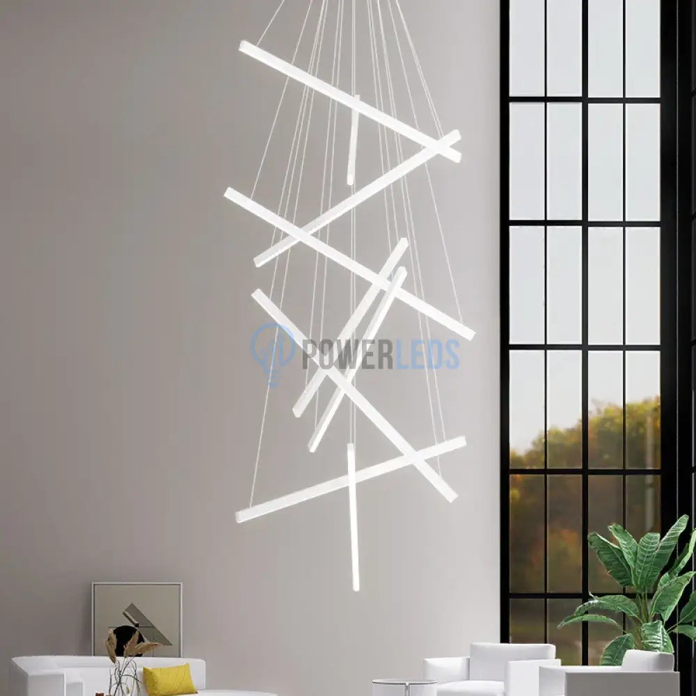 Lustra LED 9 Geometric WHITE Lines Suspendata Echivalent 1200W 300CM powerleds.ro