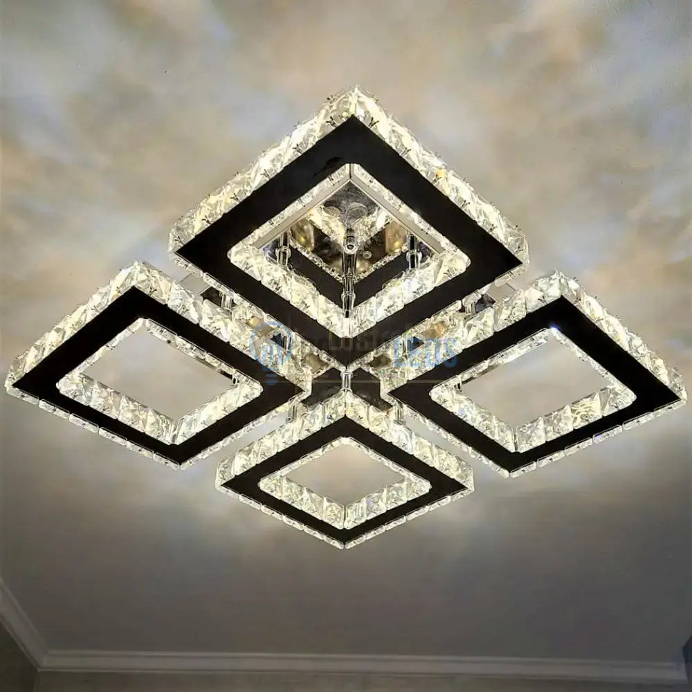 Lustra Led 96W 2 + 2 Square Cristal Telecomanda Lighting Fixtures