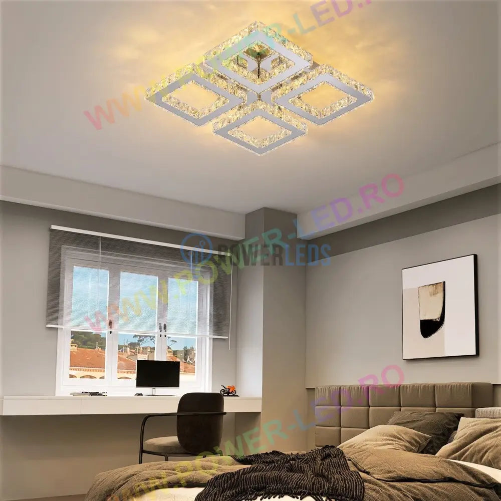 Lustra Led 96W 2 + 2 Square Cristal Telecomanda Lighting Fixtures