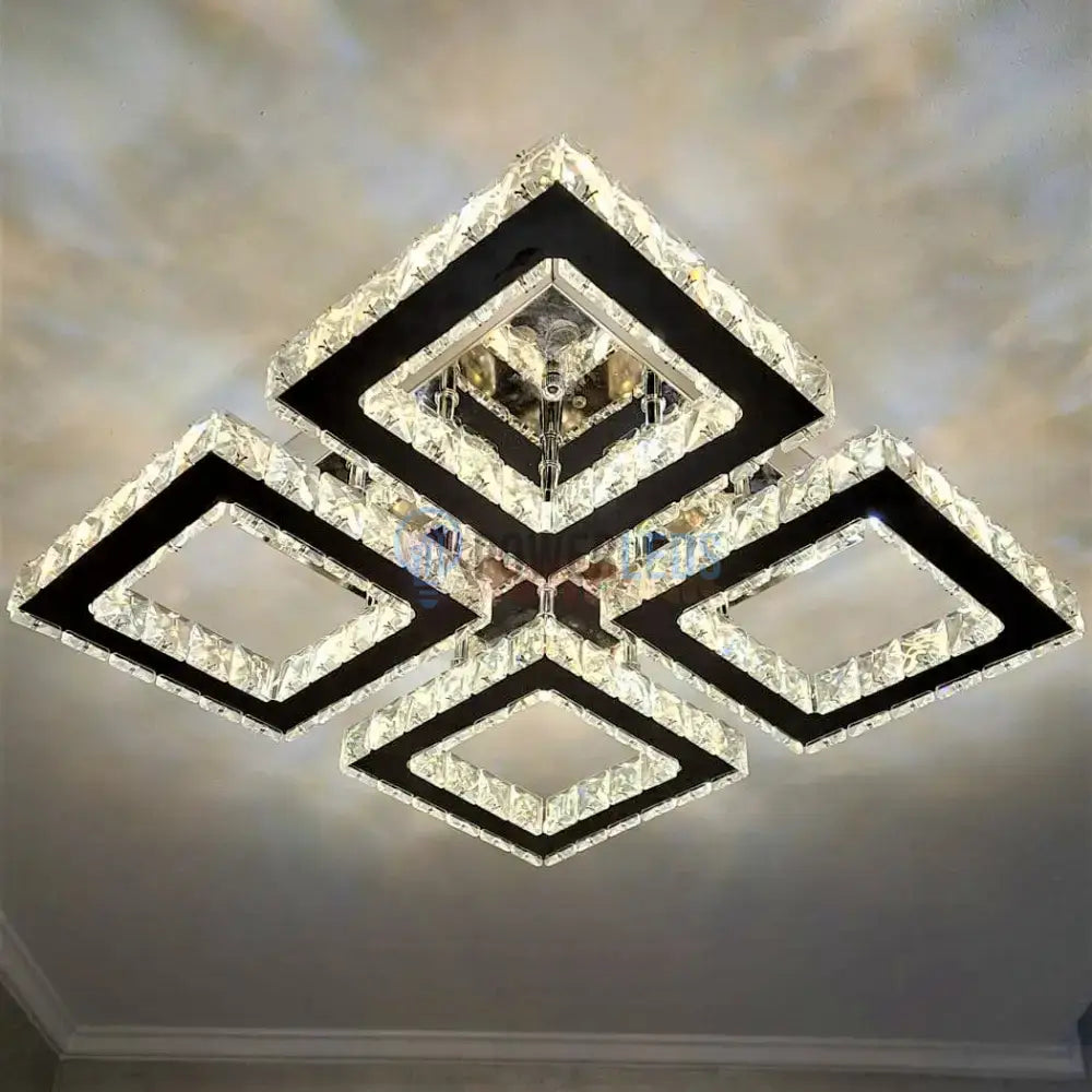 Lustra Led 96W 2 + 2 Square Cristal Telecomanda Lighting Fixtures